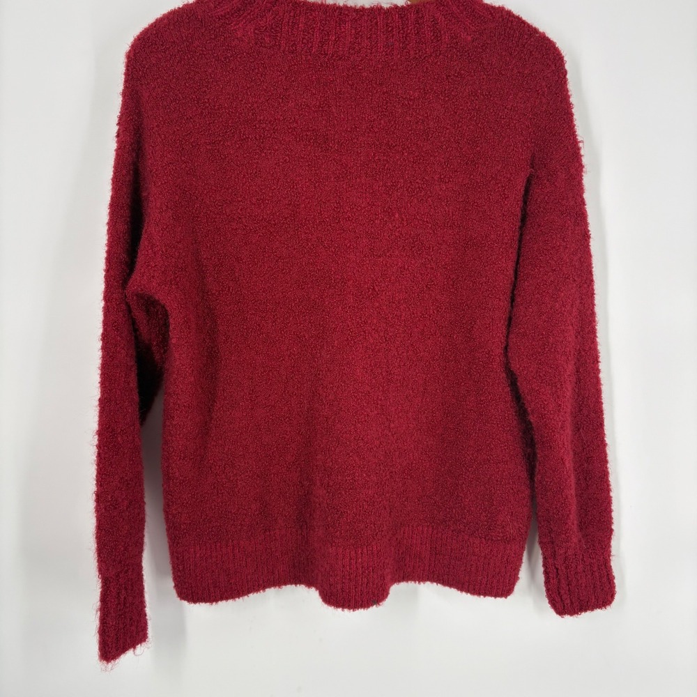Aerie Womens Boucle V-Neck‎ Textured Pullover Sweater Size M Red Oversized Cozy - Picture 2 of 6